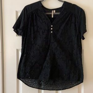 Black eyelet cotton blouse